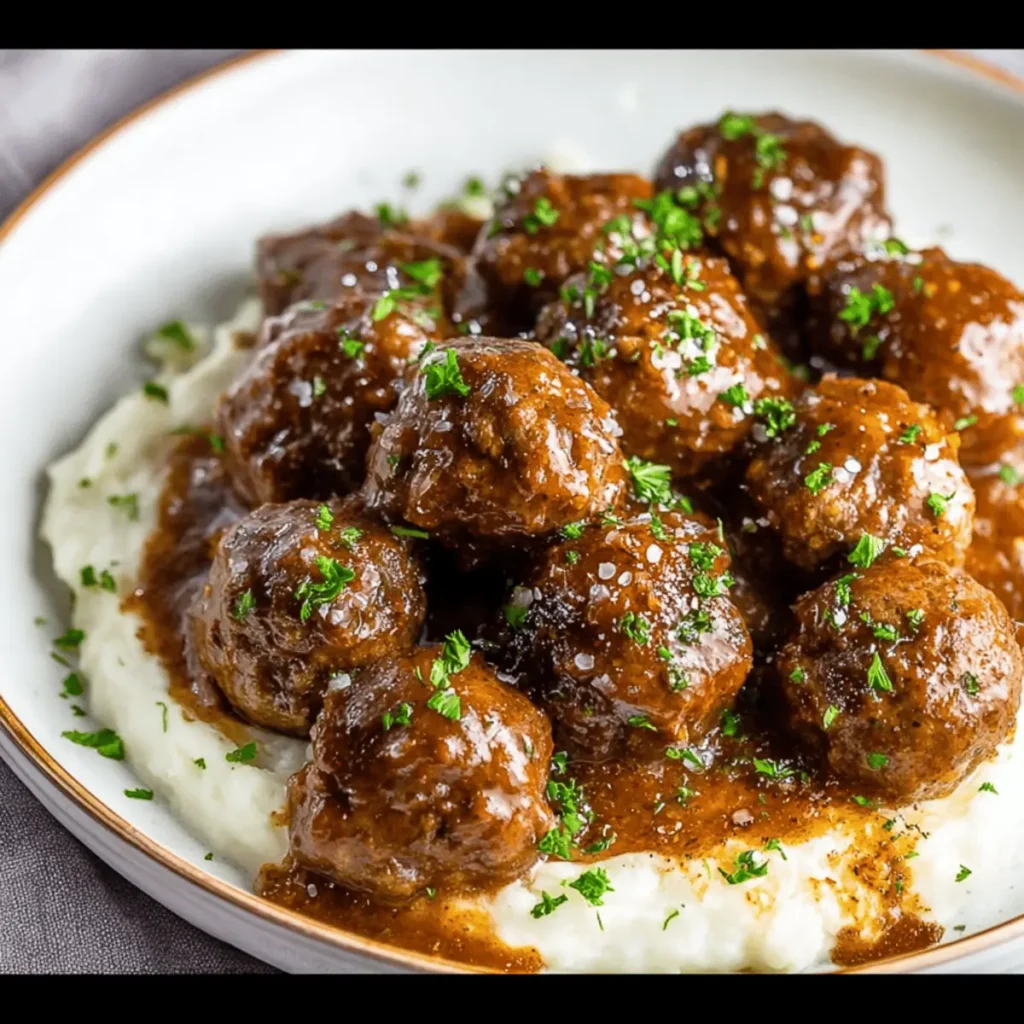 Beefy Onion Crockpot Meatballs
