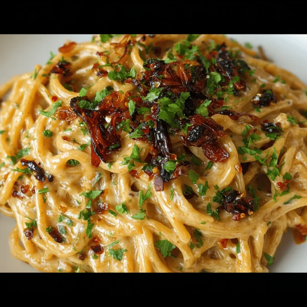 Caramelized Onion Pasta with Chilli Oil