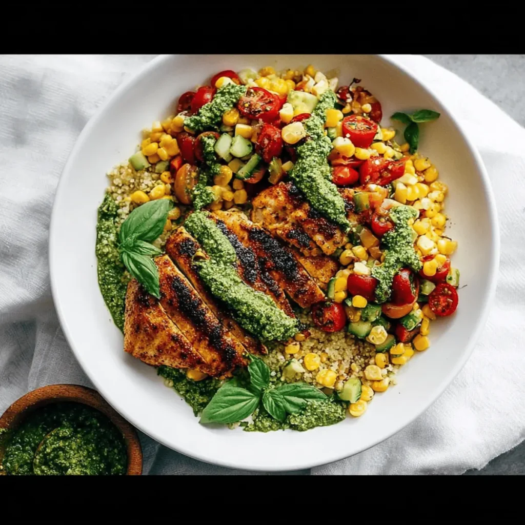 Pesto Chicken with Corn & Bean Salsa