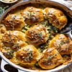 Creamy Broccoli Cheddar Casserole with Garlic Butter Pretzels