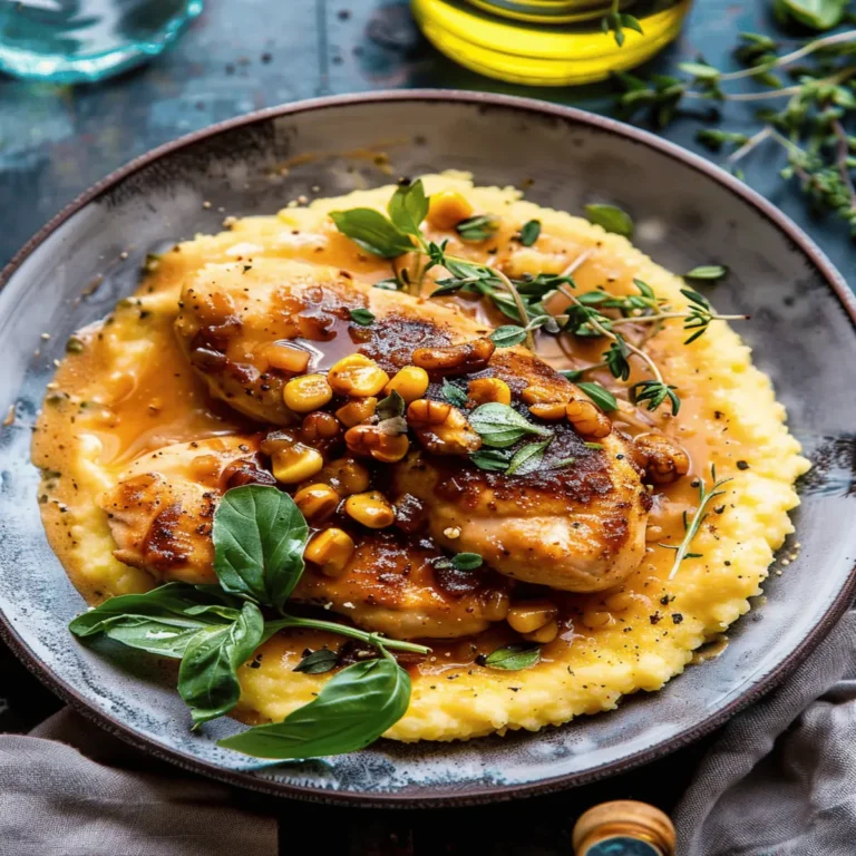 Creamy Garlic Corn Chicken with Cheesy Polenta