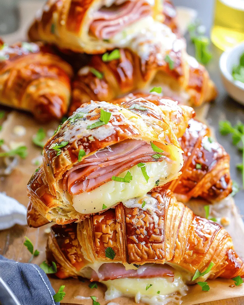 Melt-in-Your-Mouth Baked Ham and Cheese Croissants with Turkey Bacon