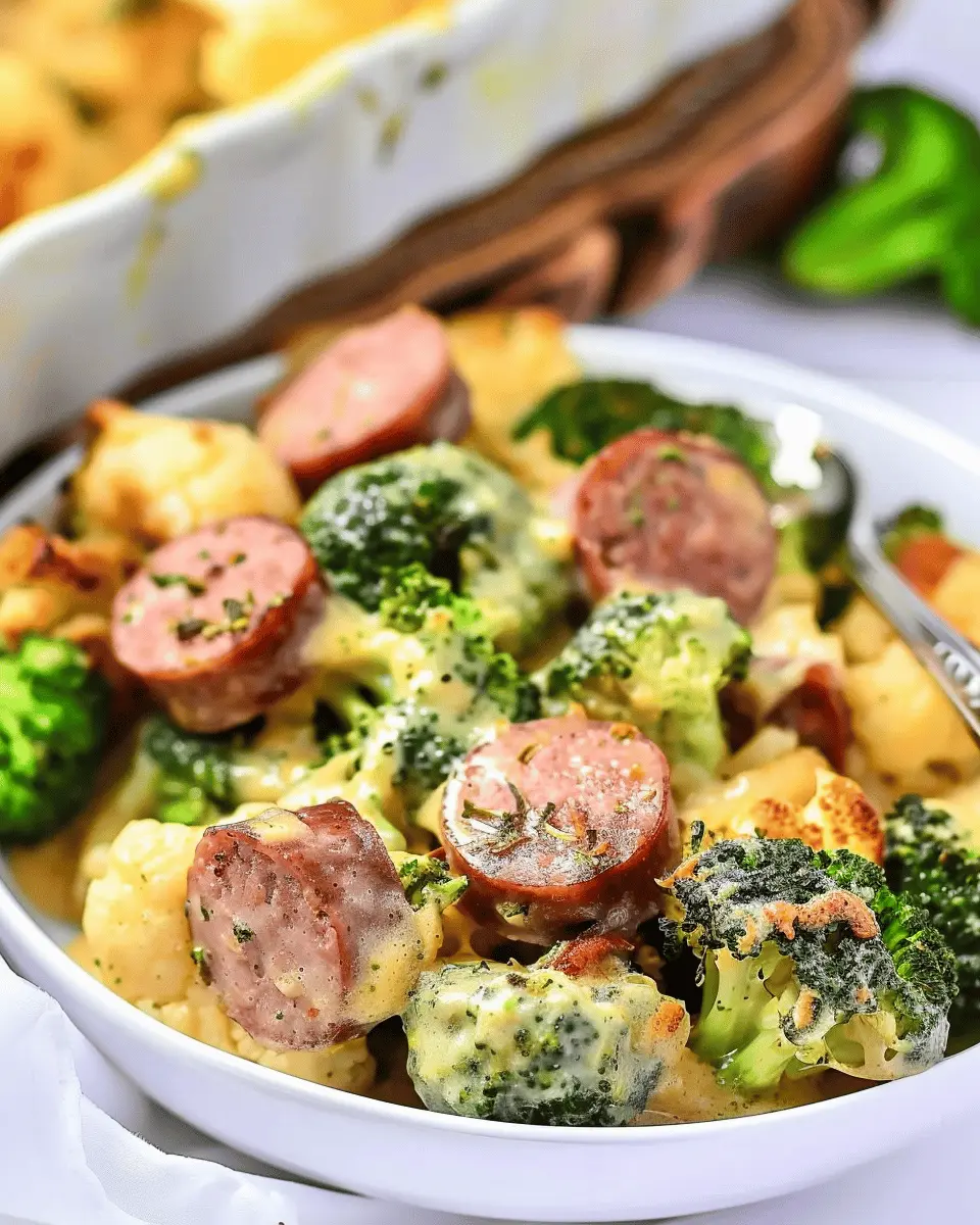 Keto Broccoli and Cauliflower Au Gratin with Sausage: Easy and Cheesy Delight