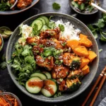 Sheet Pan Korean Chicken Bowl with Sweet Potatoes and Yum Yum Sauce