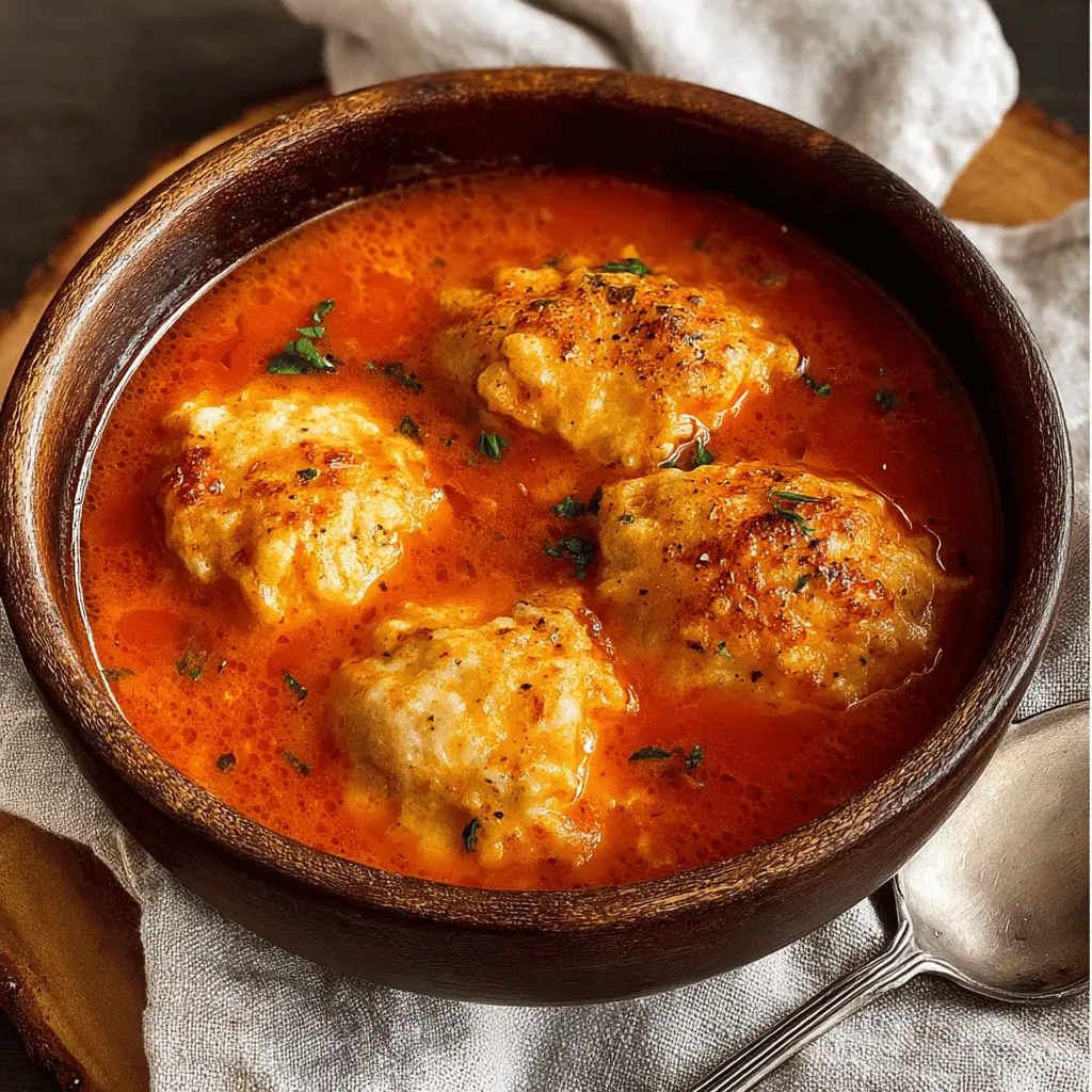 Hearty Comfort Tomato Soup: Easy Dumplings with Turkey Bacon