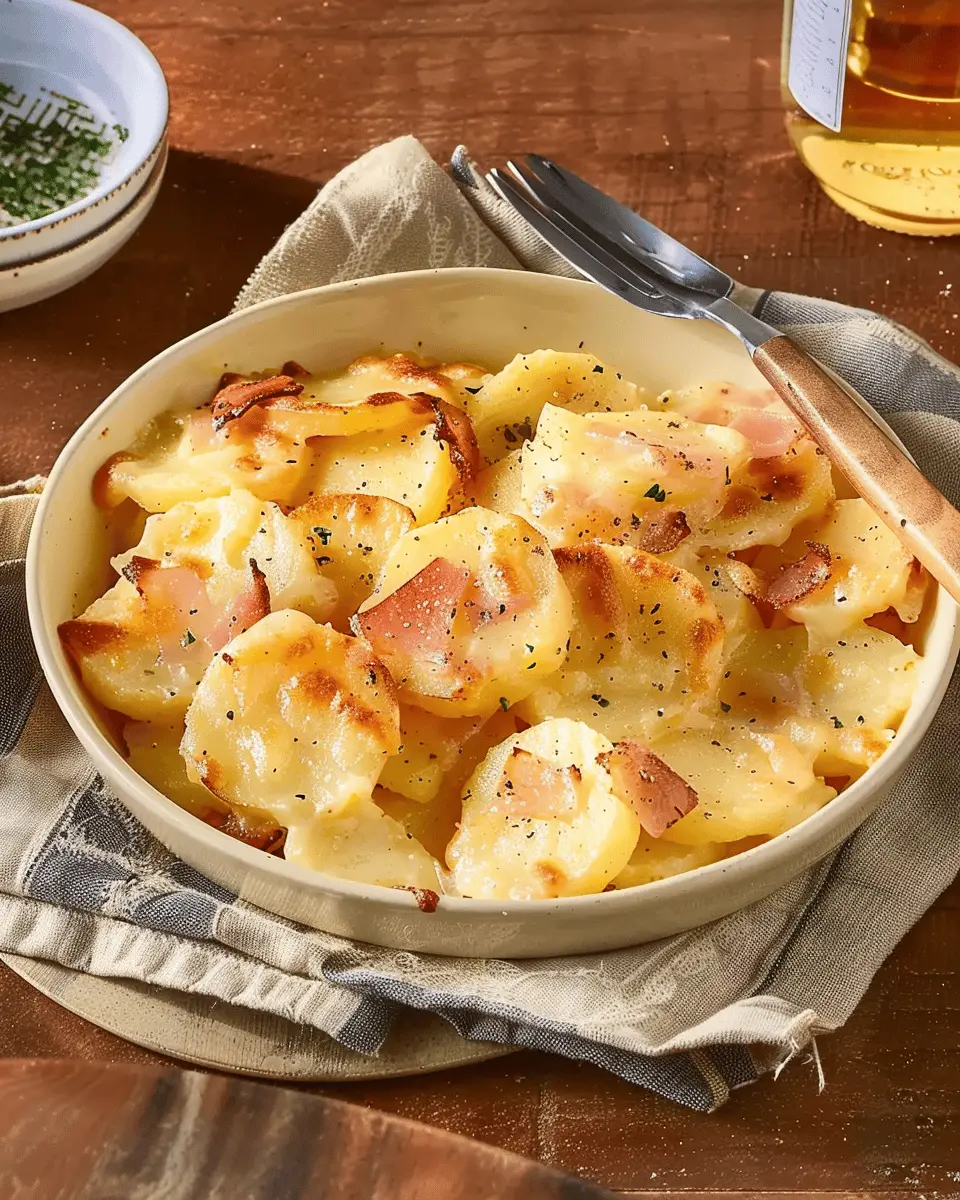 Slow Cooker Scalloped Potatoes with Turkey Bacon and Chicken Ham
