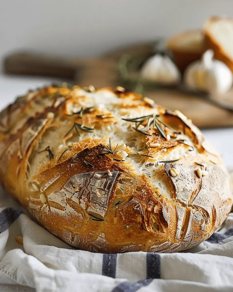 No-Knead Roasted Garlic Rosemary Bread: Easy Bakery Style at Home