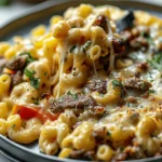 High Protein Philly Cheesesteak Mac & Cheese