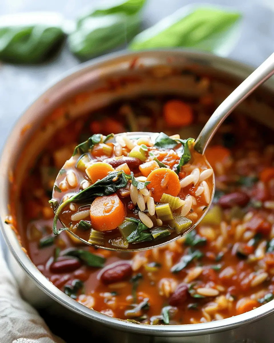 Hearty Vegetable Minestrone Soup Recipe with Rice or Orzo Delight
