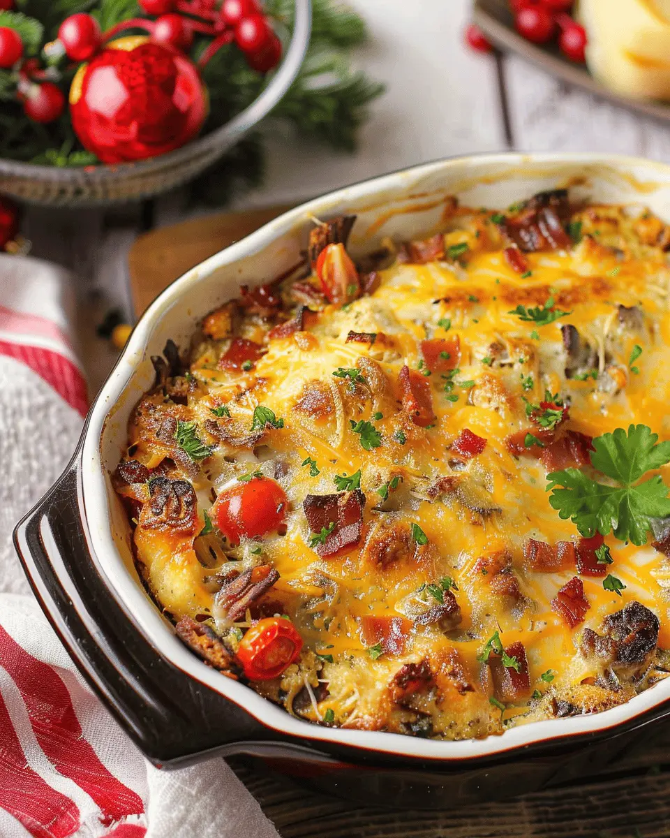Christmas Breakfast Crockpot Casserole with Turkey Bacon Delight
