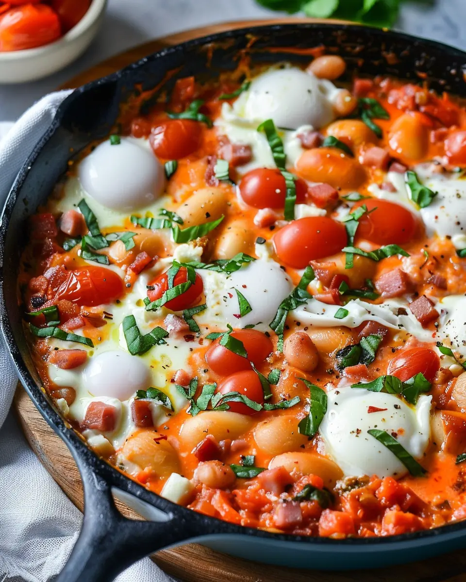 Simple Loaded Breakfast Skillet with Turkey Bacon and Chicken Ham