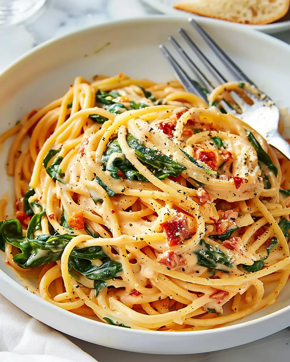 Spaghetti Spinach Sun-Dried Tomato: Easy Cream Sauce Delight