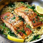 Seared Salmon with Lemon Orzo