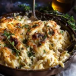 French Onion Chicken Orzo Casserole