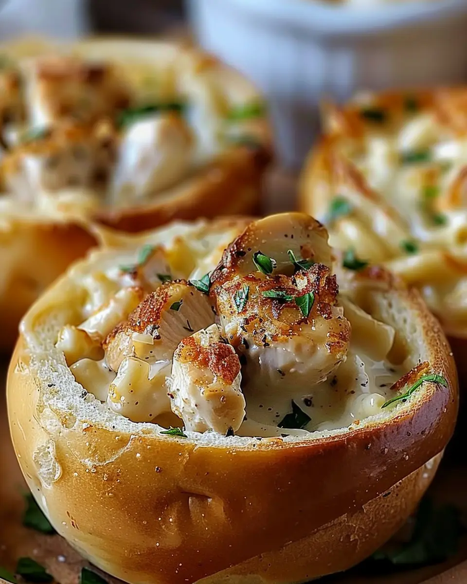 Chicken Alfredo Garlic Bread Bowls: Indulgent Comfort Food Delight