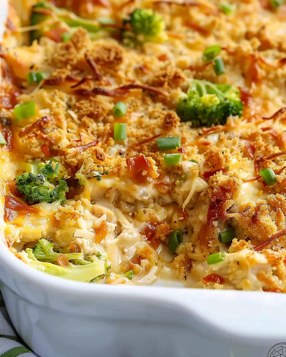Easy Low Carb Chicken Casserole with Turkey Bacon and Chicken Ham