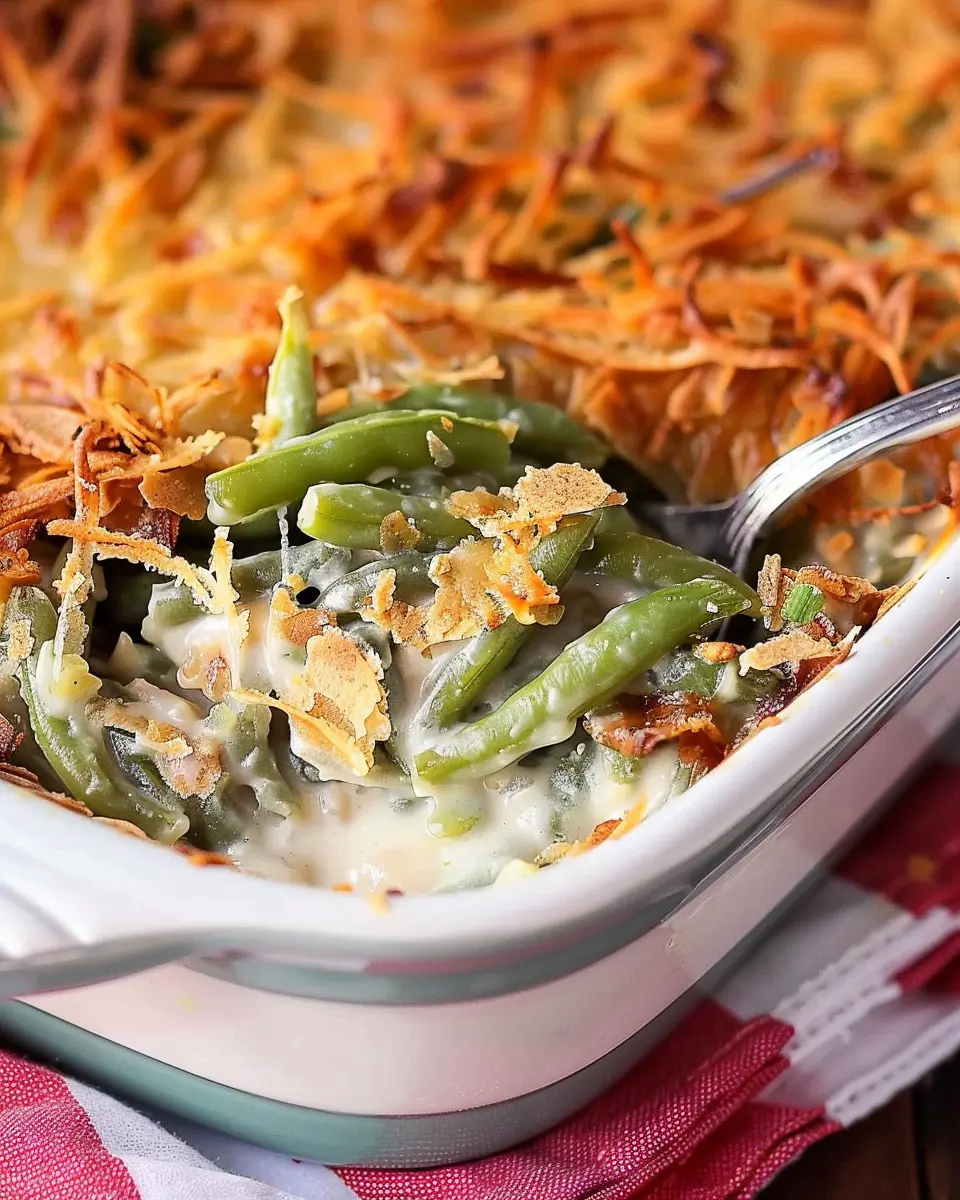 Irresistible Campbells Green Bean Casserole with Turkey Bacon Delight