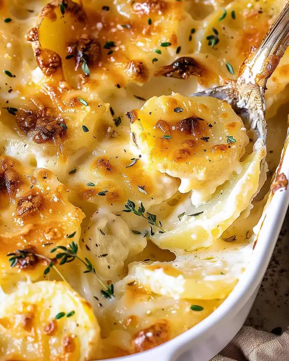 Creamy Classic Scalloped Potatoes Recipe with Turkey Bacon Delight