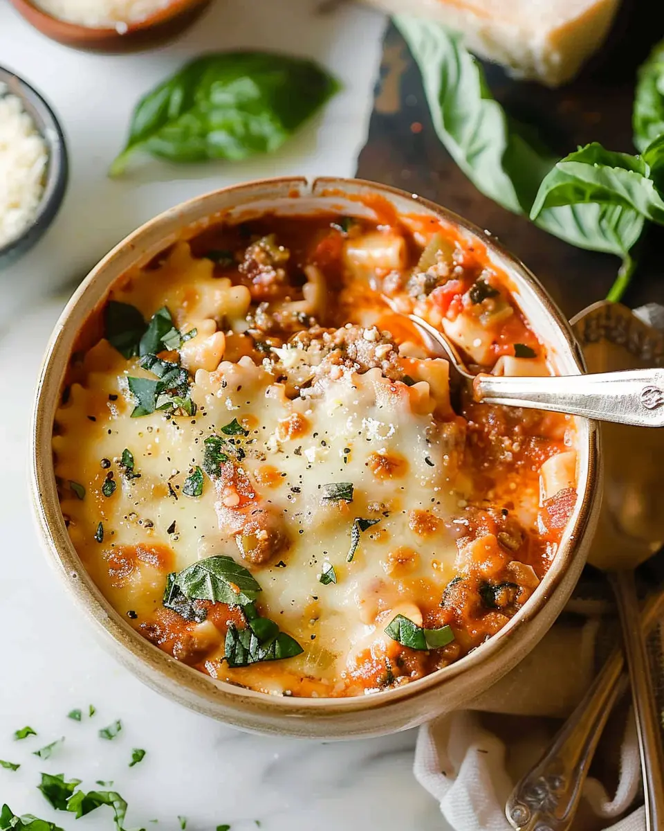 Creamy Lasagna Soup with Turkey Bacon and Chicken Ham Delight