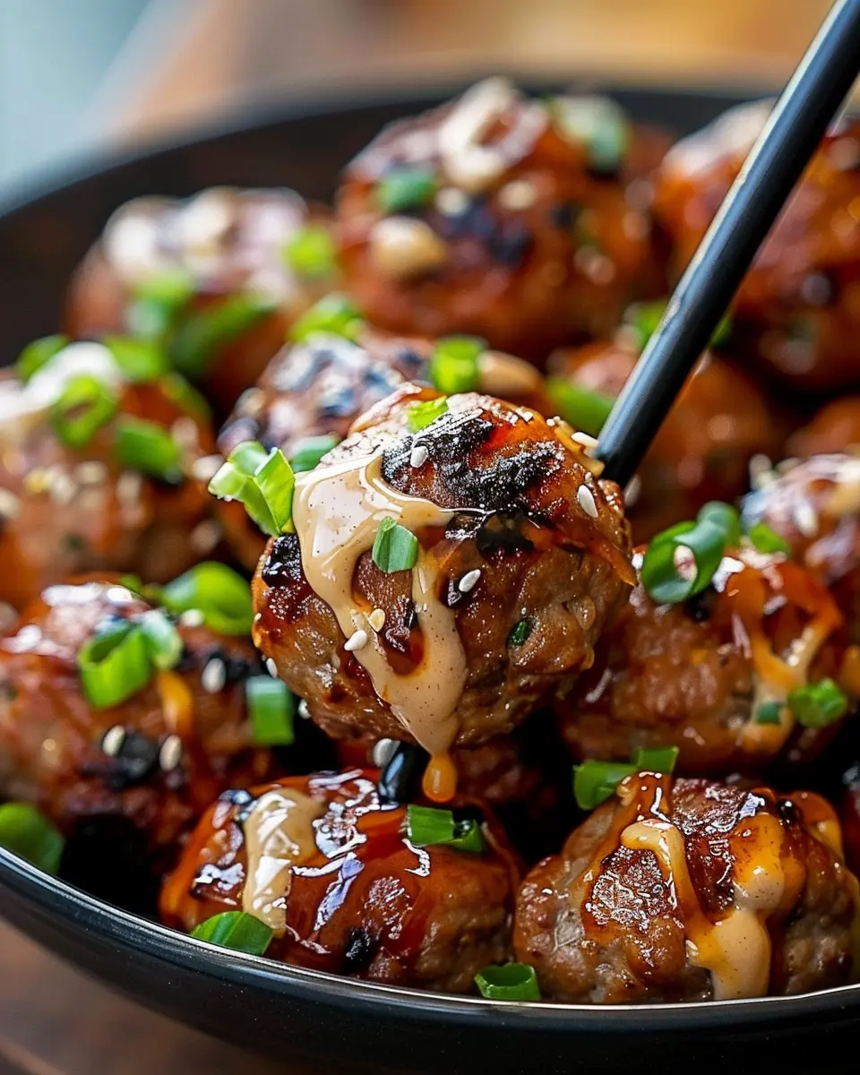 korean bbq meatballs: Juicy Delights with Spicy Mayo Dip