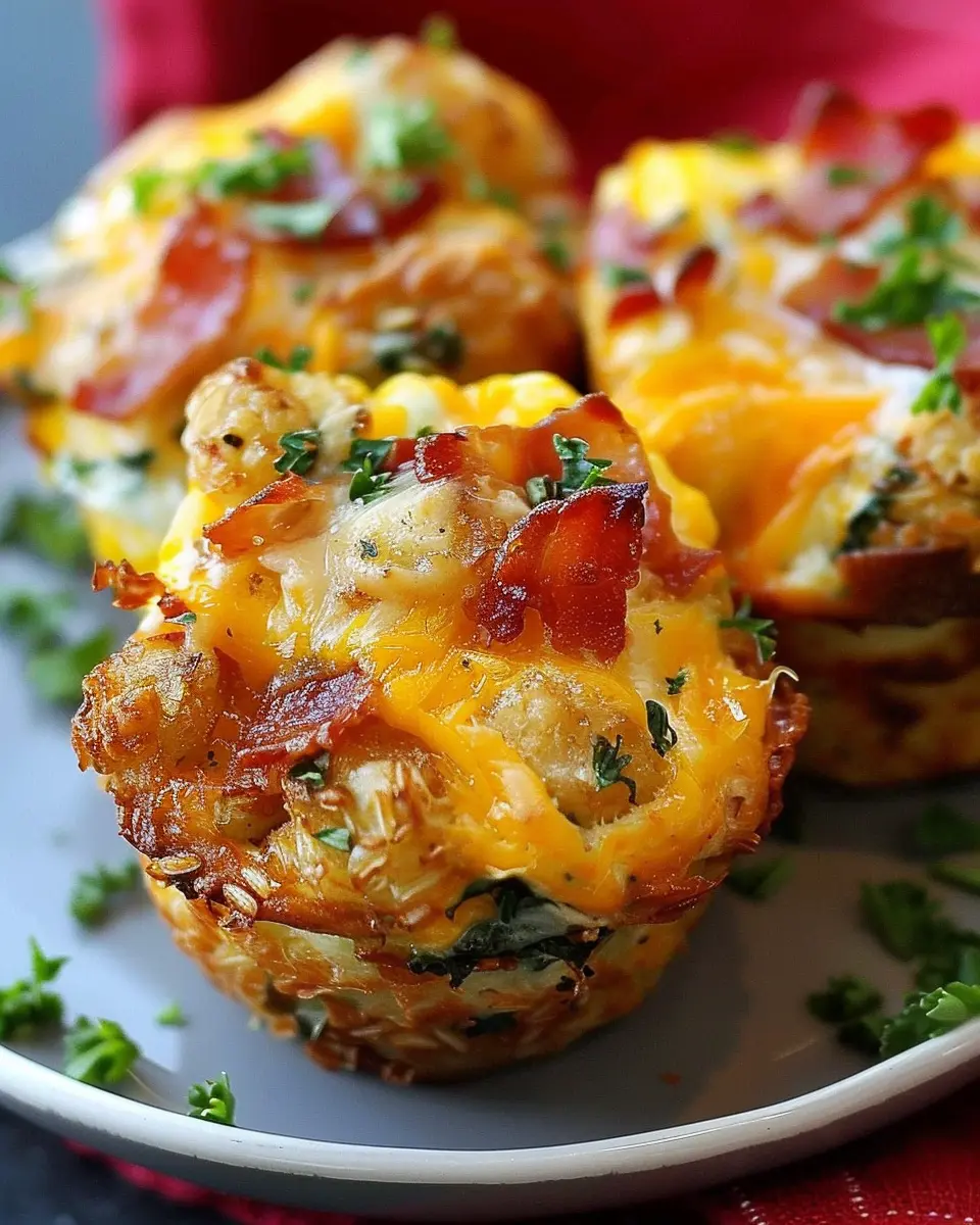 Individual Tater Tot Breakfast Casserole Muffins with Turkey Bacon