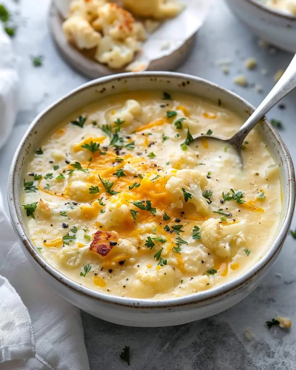 Cheesy Cauliflower Soup: Creamy Comfort with Turkey Bacon Delight