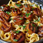 Sticky Honey Garlic Sausage Pasta Skillet