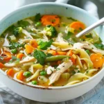 Healthy chicken noodle and vegetable soup