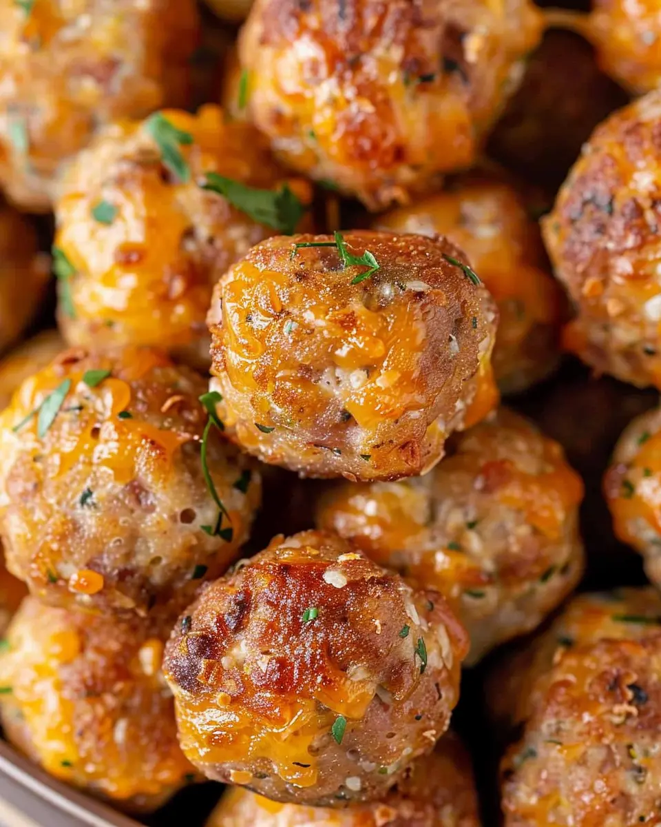Cheddar Bay Sausage Balls Made with Turkey Bacon and Chicken Ham