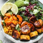 Roasted Plantain and Sweet Potato Rice Bowls