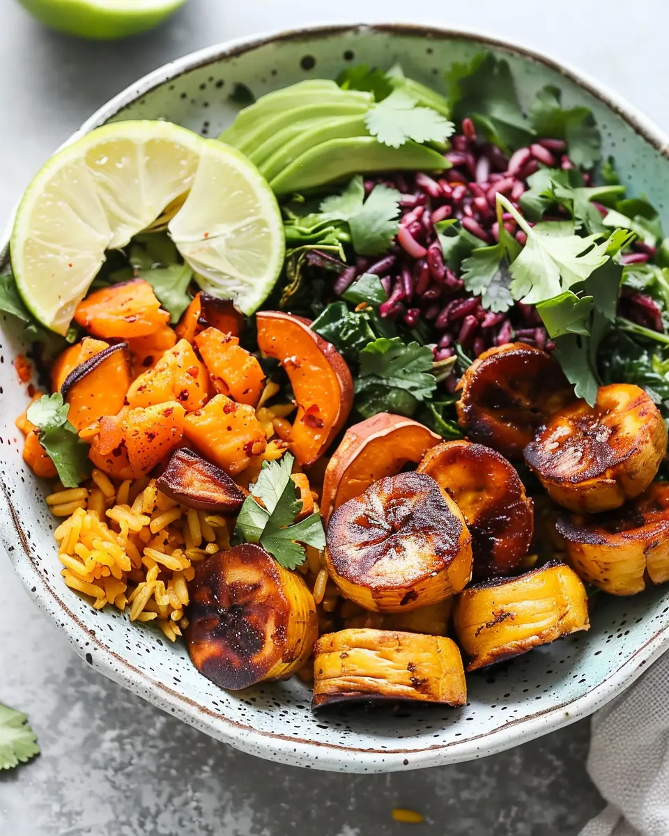 Roasted Plantain and Sweet Potato Rice Bowls: A Healthy Delight