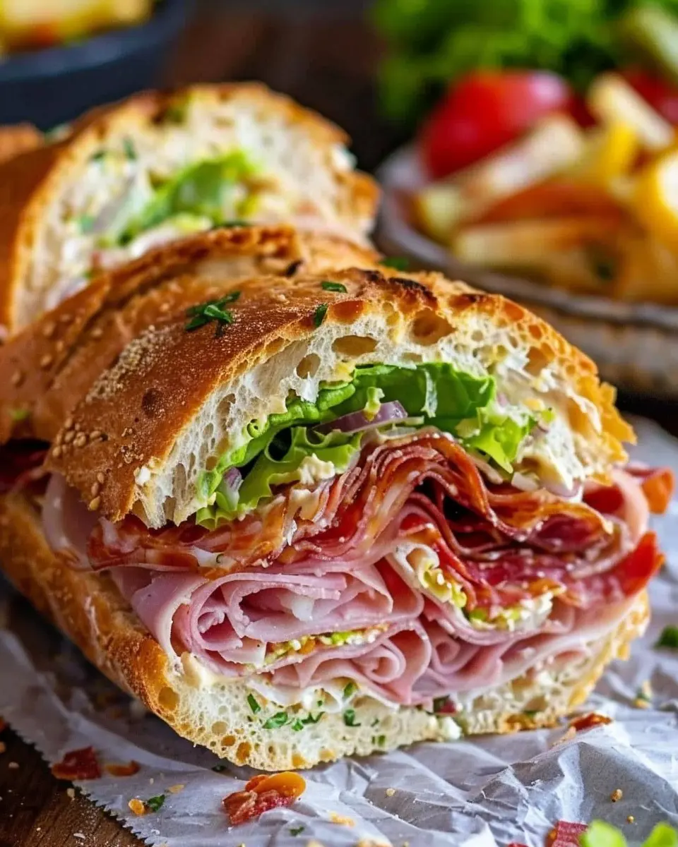Italian Grinder Sub: Indulgent Sandwich with Turkey Bacon and Chicken Ham