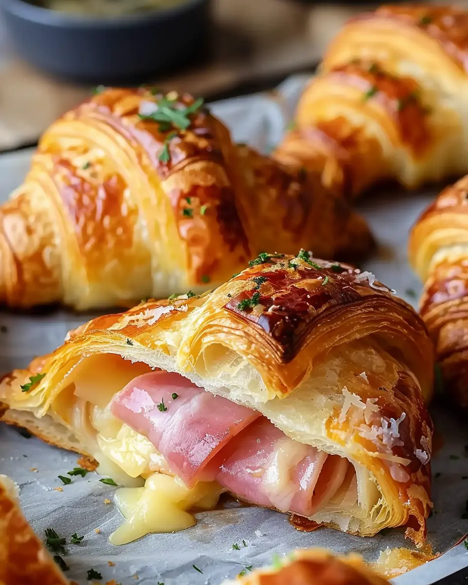 Baked Ham and Cheese Croissants with Savory Turkey Bacon Delight