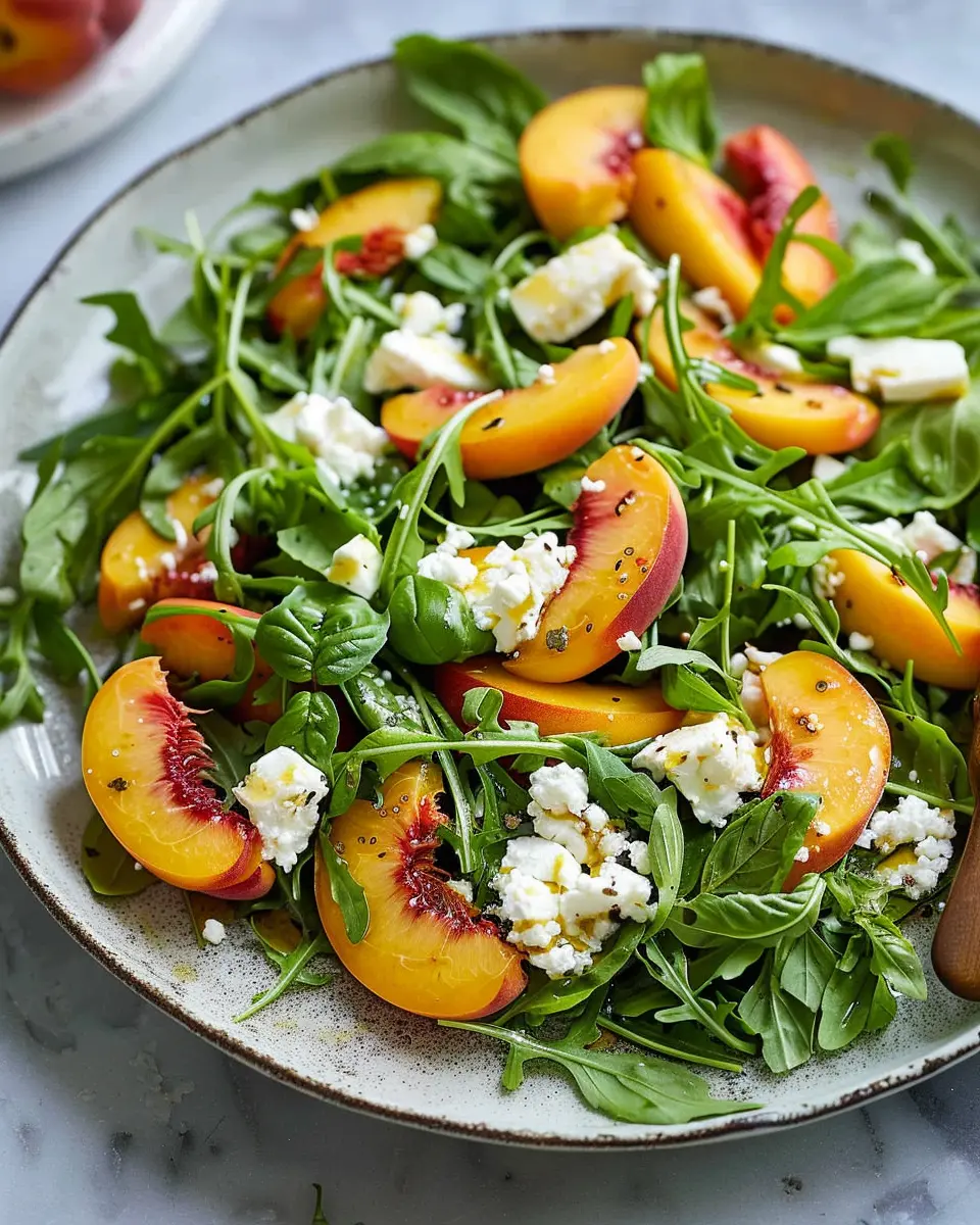 Arugula Salad With Peaches: A Fresh Delight with Goat Cheese and Basil