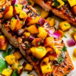 Grilled Salmon with Mango Peach Salsa