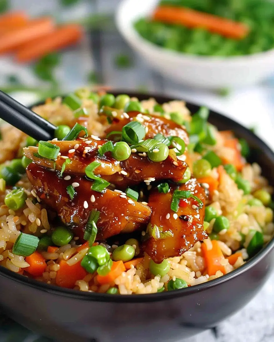 sticky chicken with vegetable fried rice: a deliciously easy recipe
